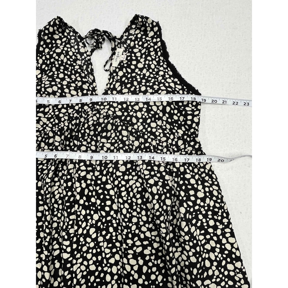 Umgee Sleeveless White Black Animal Print Open Back Fringe Tank Dress Medium - Picture 5 of 9
